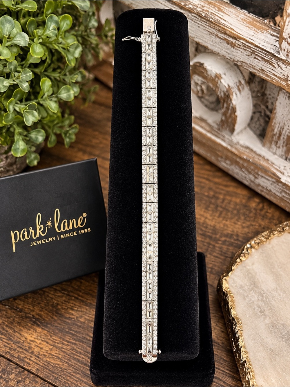 Park Lane Silver Tone Baguette Crystal Tennis Bracelet Art Deco Glam